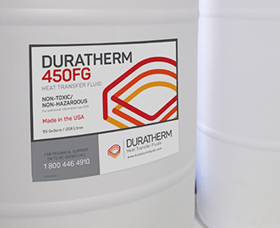 Drums of Duratherm 450FG food grade thermal fluid.