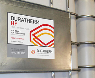 IBC of non-toxic Duratherm HF high flash point thermal fluid.
