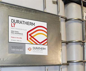 IBC of non-toxic Duratherm LT thermal fluid ideal for heating and cooling batch processes.