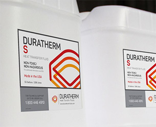 18.9 liter (5 gallon) pails of non-toxic Duratherm S silicone based thermal fluid.